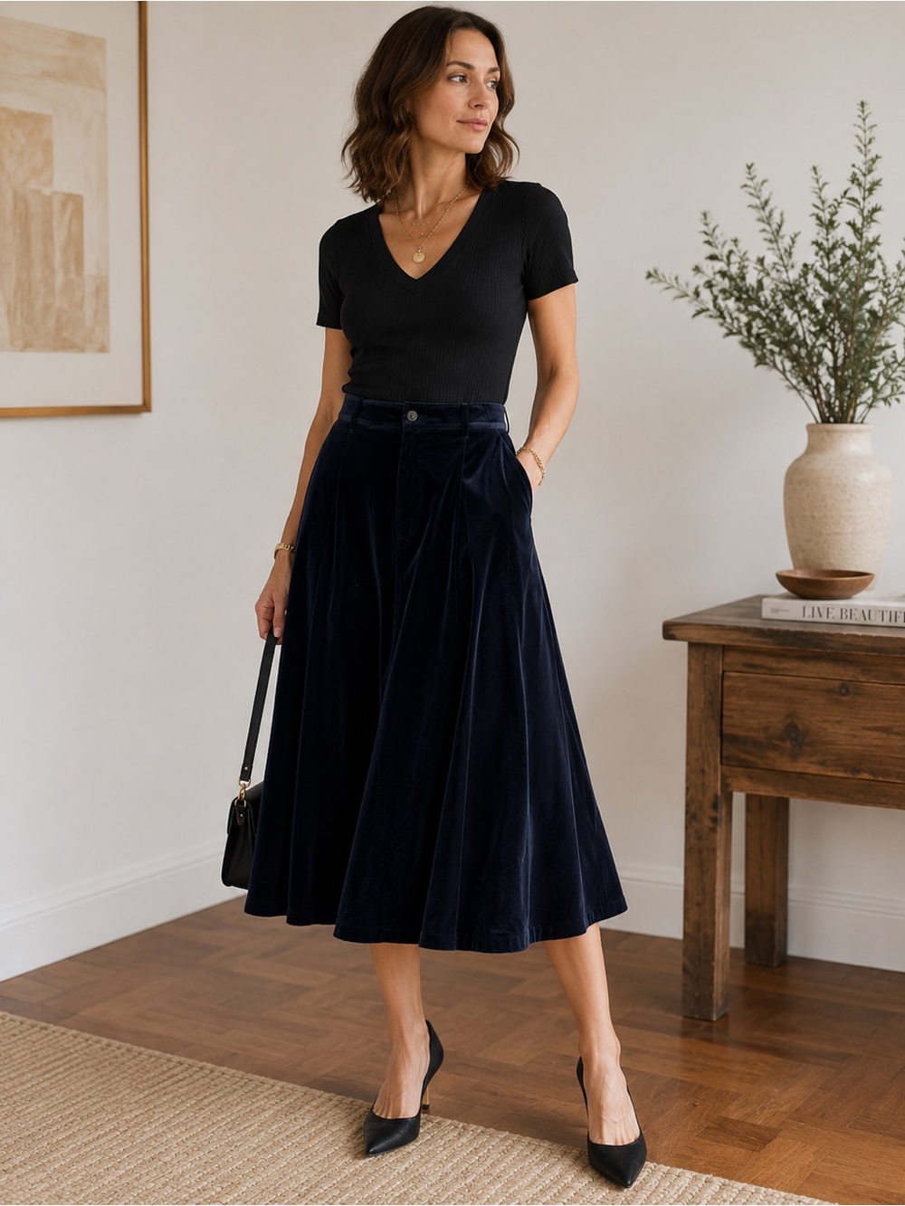 Vintage NWT 70s 80s Black Velvet Full Circle Skirt Twirl For Joseph large Cotton